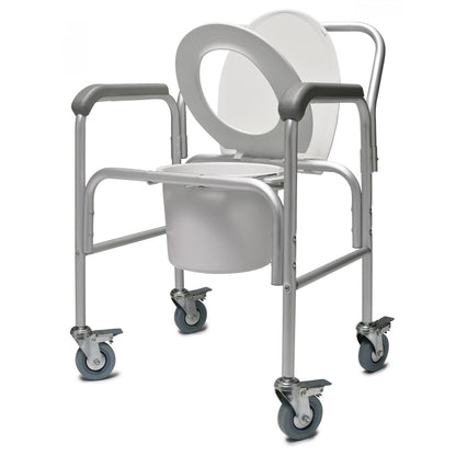 3-in-1 Aluminum Commode - Back Bar and Casters