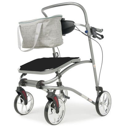 Gait Trainer Rollator Walker – Upright Folding Walker with Sliding Seat & Brakes