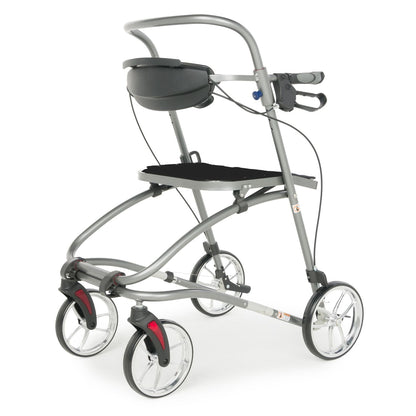 Gait Trainer Rollator Walker – Upright Folding Walker with Sliding Seat & Brakes