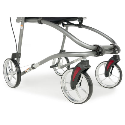 Gait Trainer Rollator Walker – Upright Folding Walker with Sliding Seat & Brakes