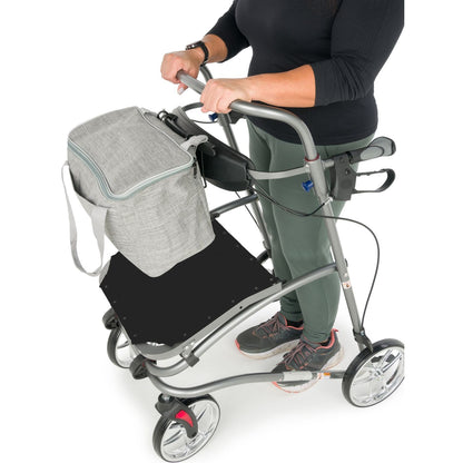 Gait Trainer Rollator Walker – Upright Folding Walker with Sliding Seat & Brakes