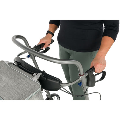 Gait Trainer Rollator Walker – Upright Folding Walker with Sliding Seat & Brakes