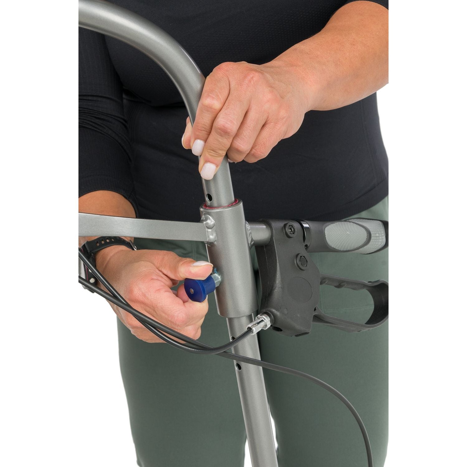 Gait Trainer Rollator Walker – Upright Folding Walker with Sliding Seat & Brakes