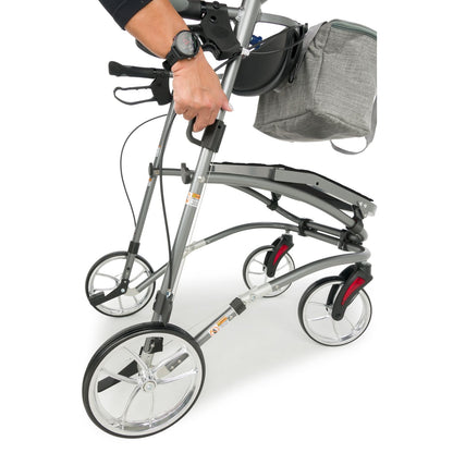 Gait Trainer Rollator Walker – Upright Folding Walker with Sliding Seat & Brakes