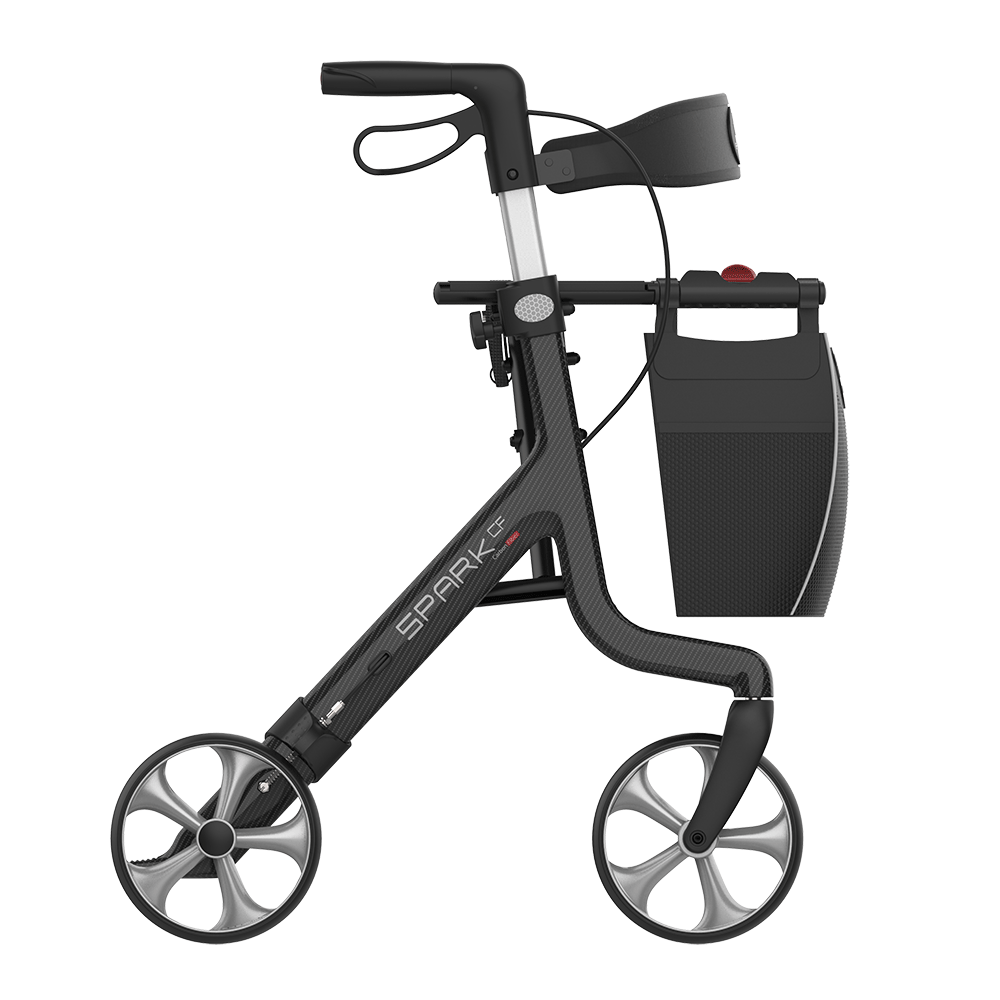Rehasense SPARK CF Carbon Fiber Rollator – Ultra-Lightweight Folding Walker with Seat