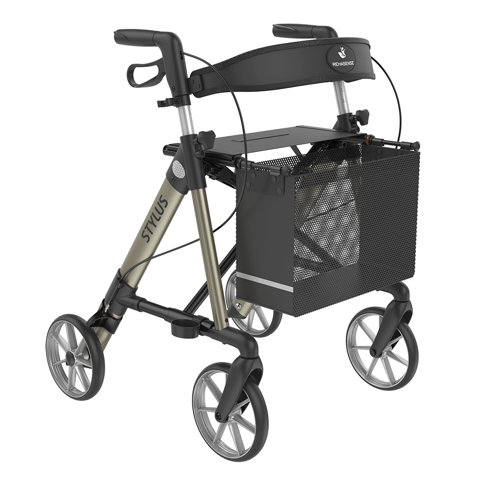 Rehasense STYLUS Lightweight Rollator – Side-Folding Aluminum Walker with Seat