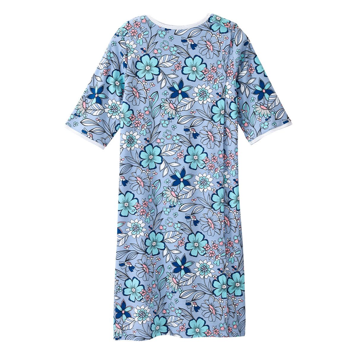 Open Back Knit Nightgown with Lace Trim