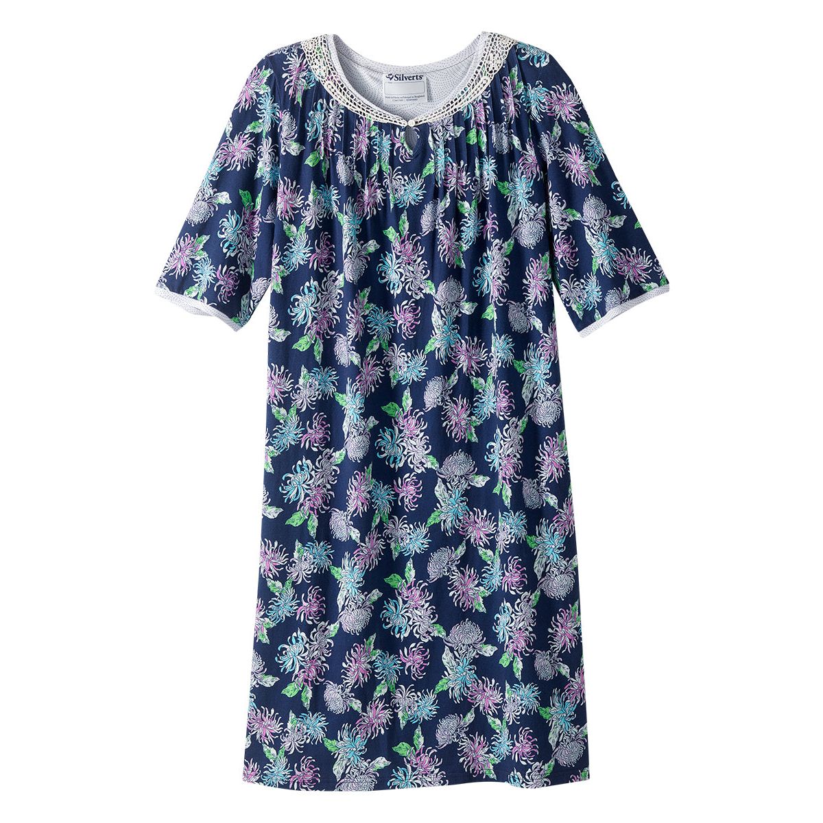 Open Back Knit Nightgown with Lace Trim