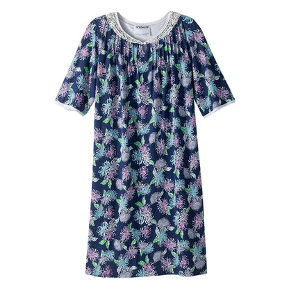 Open Back Knit Nightgown with Lace Trim