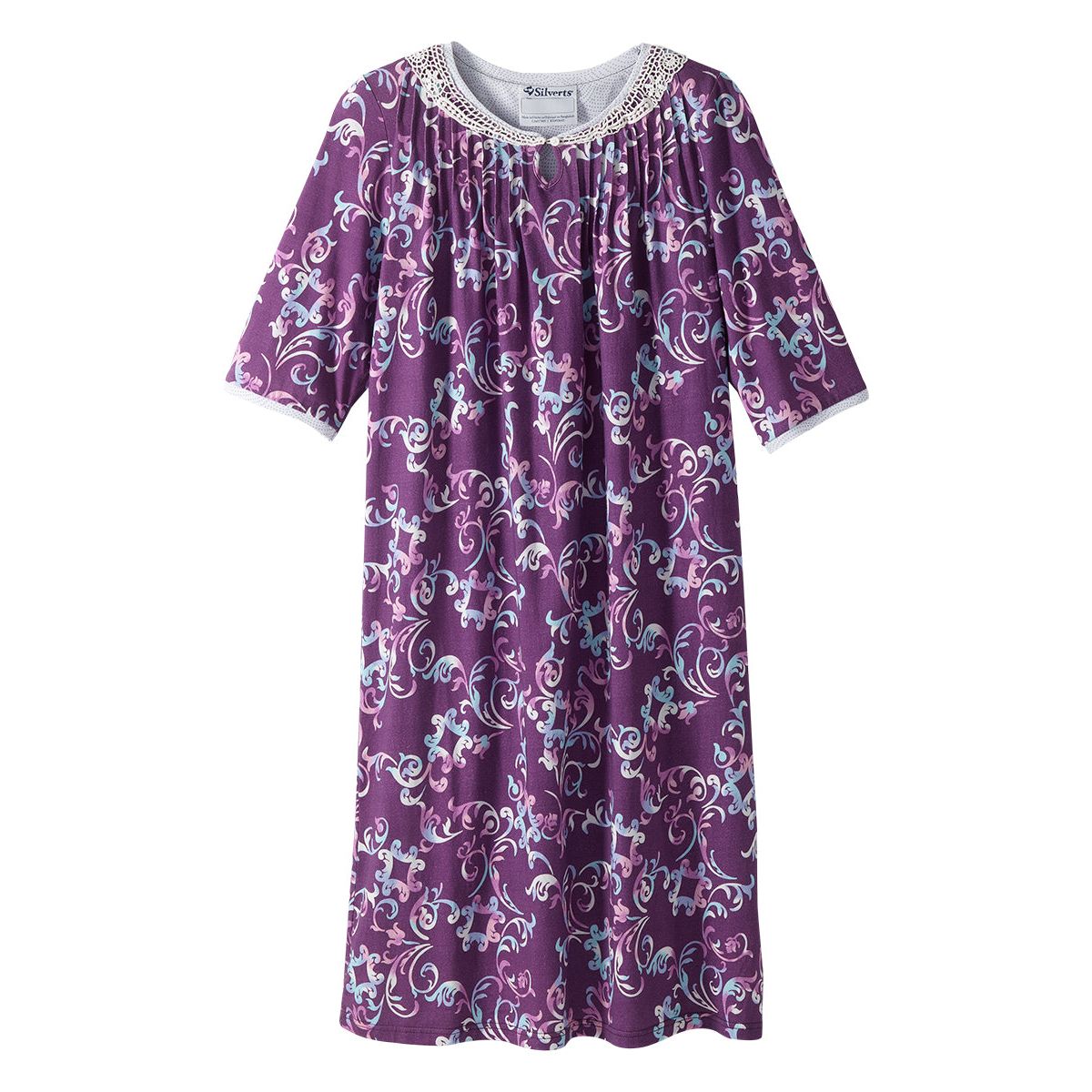 Open Back Knit Nightgown with Lace Trim