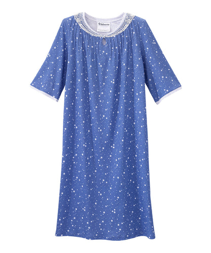 Open Back Knit Nightgown with Lace Trim