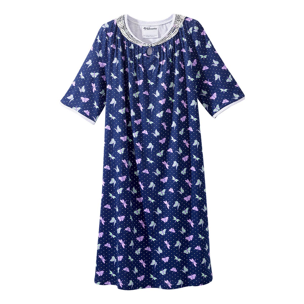 Open Back Knit Nightgown with Lace Trim