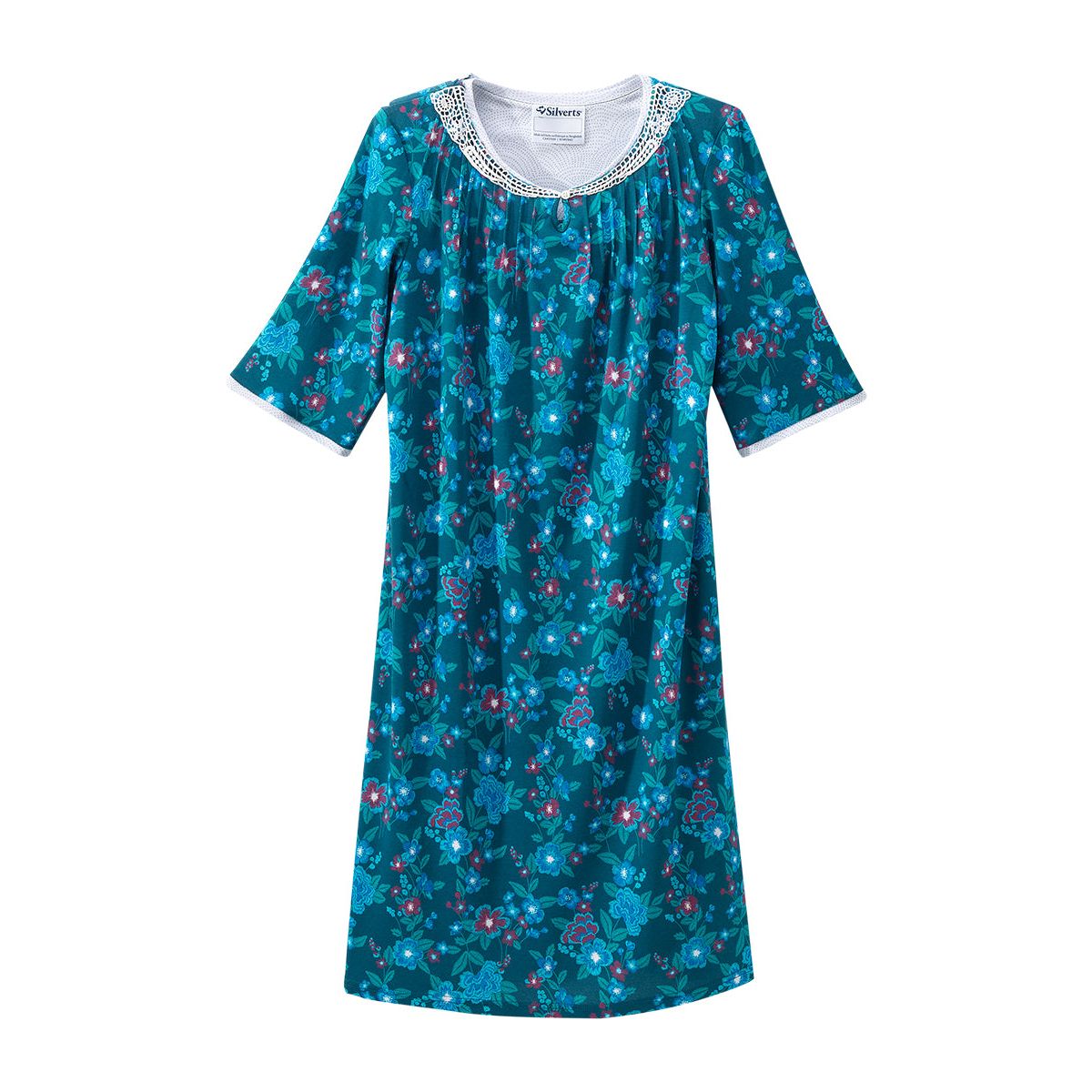 Open Back Knit Nightgown with Lace Trim