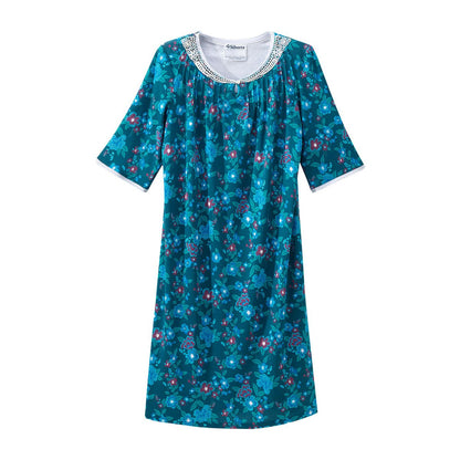 Open Back Knit Nightgown with Lace Trim