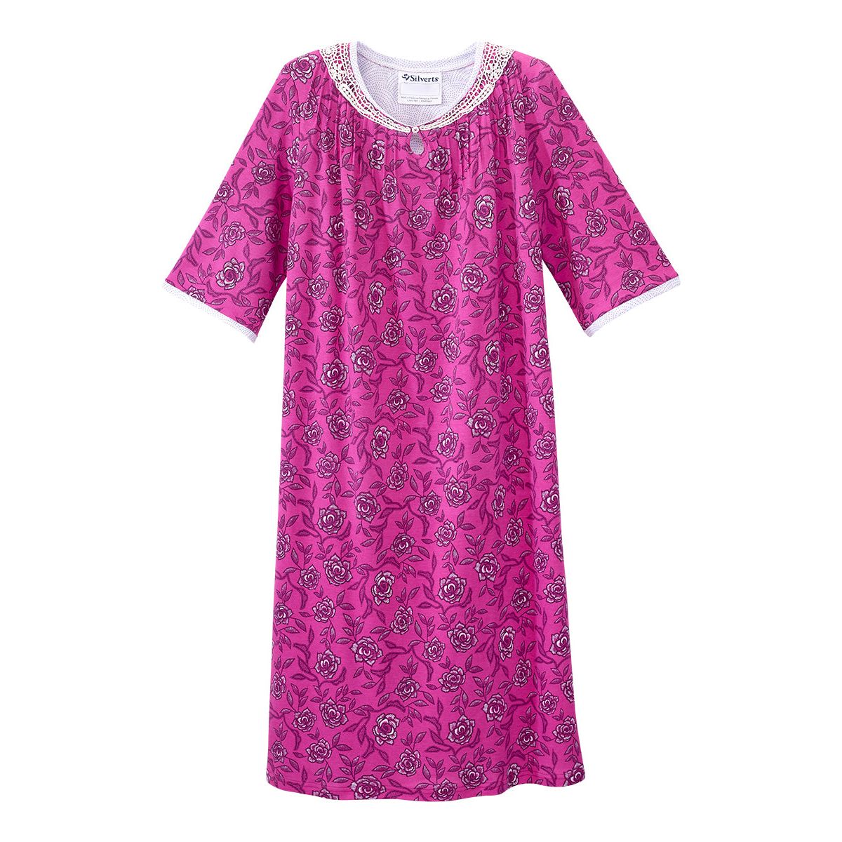 Open Back Knit Nightgown with Lace Trim