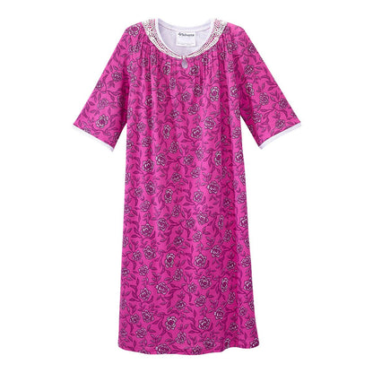 Open Back Knit Nightgown with Lace Trim