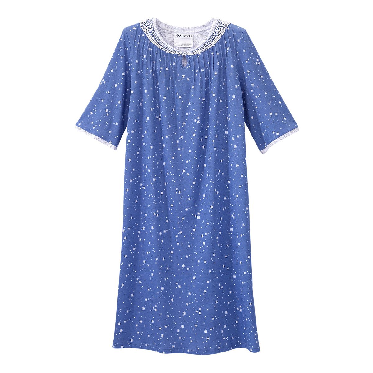 Open Back Knit Nightgown with Lace Trim