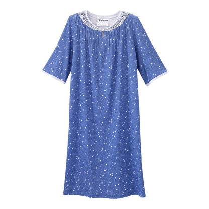 Open Back Knit Nightgown with Lace Trim