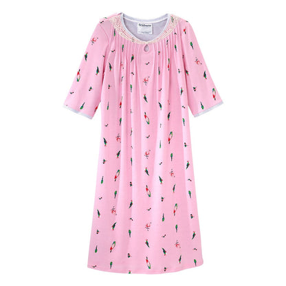 Open Back Knit Nightgown with Lace Trim