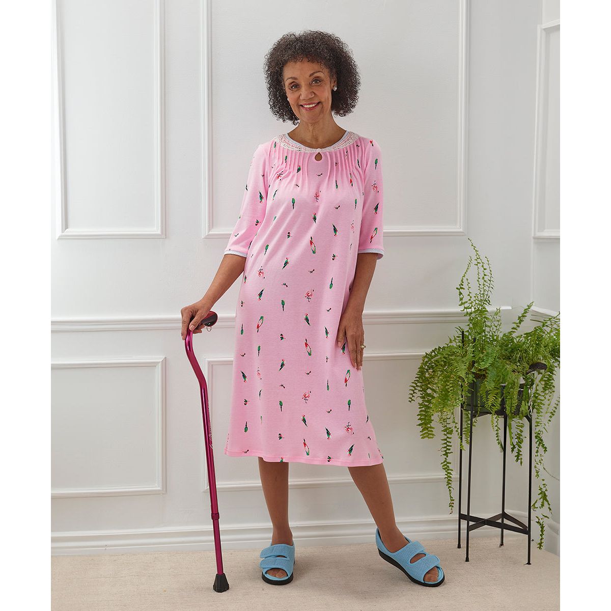 Open Back Knit Nightgown with Lace Trim