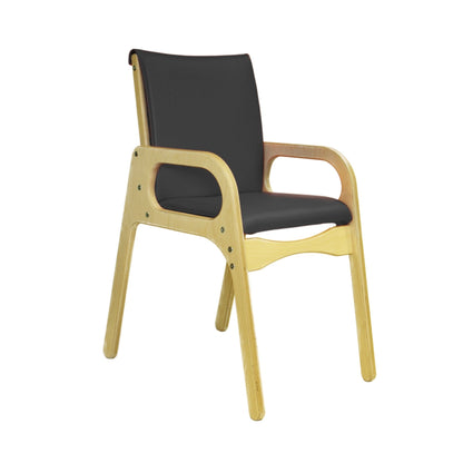 Smirthwaite Felix school chair with black cushioned seat and back, wooden frame, armrests, and wide anti-tip legs.