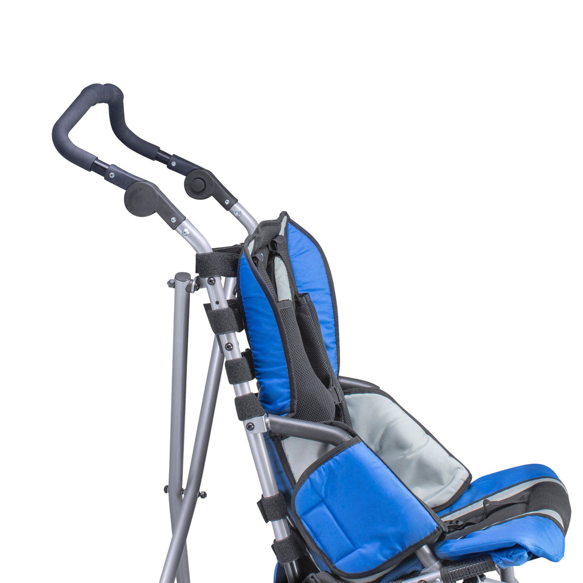 Close-up of the Strive EZ one-piece push handle extended to a tall position for taller caregivers