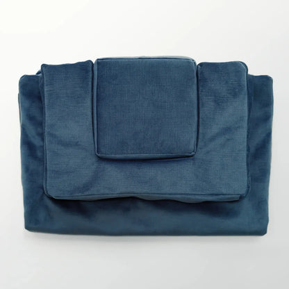 Blue Tausi Horizontal Support System attached to a standard pillow for customized comfort
