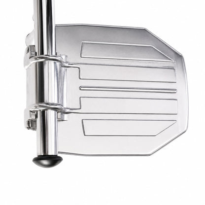 Close-up detail of the reinforced aluminum footplate on the Titus heavy-duty bariatric wheelchair designed for durable lower leg support and daily mobility use.