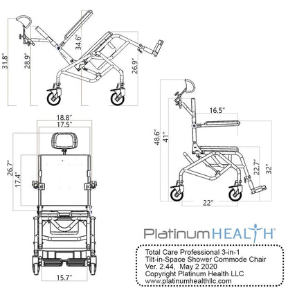 Tilt-in-Space Shower/Commode Chair with Adjustable Headrest & Flip-Up Arms – Total Care