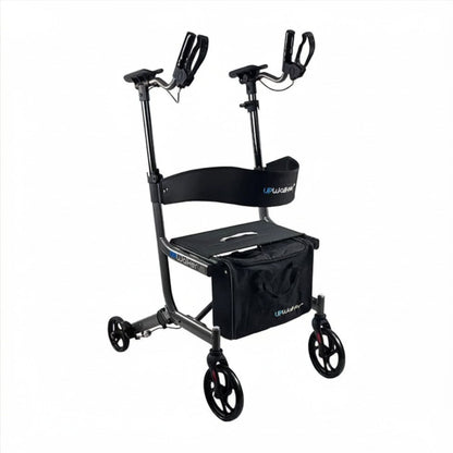 Studio product image of the UPWalker EZ Lite lightweight upright rollator walker with arm supports and storage bag