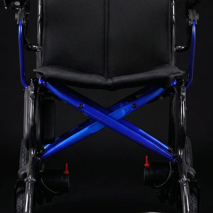 Close-up of the Ultralite G20 electric wheelchair ergonomic seating system and reinforced lightweight carbon fiber frame support structure for long-term comfort and stability
