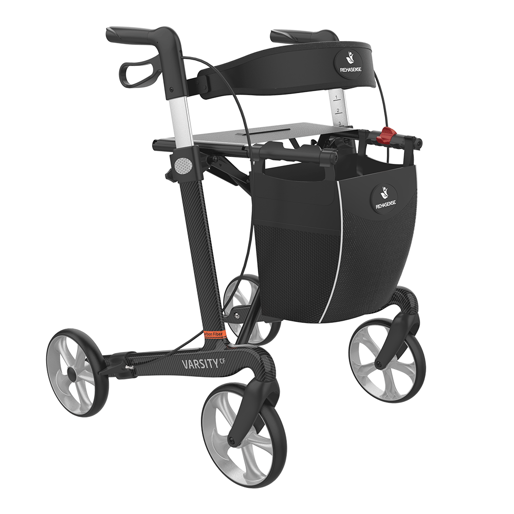Rehasense VARSITY CF Carbon Fiber Rollator – Ultra-Lightweight Folding Walker with Seat