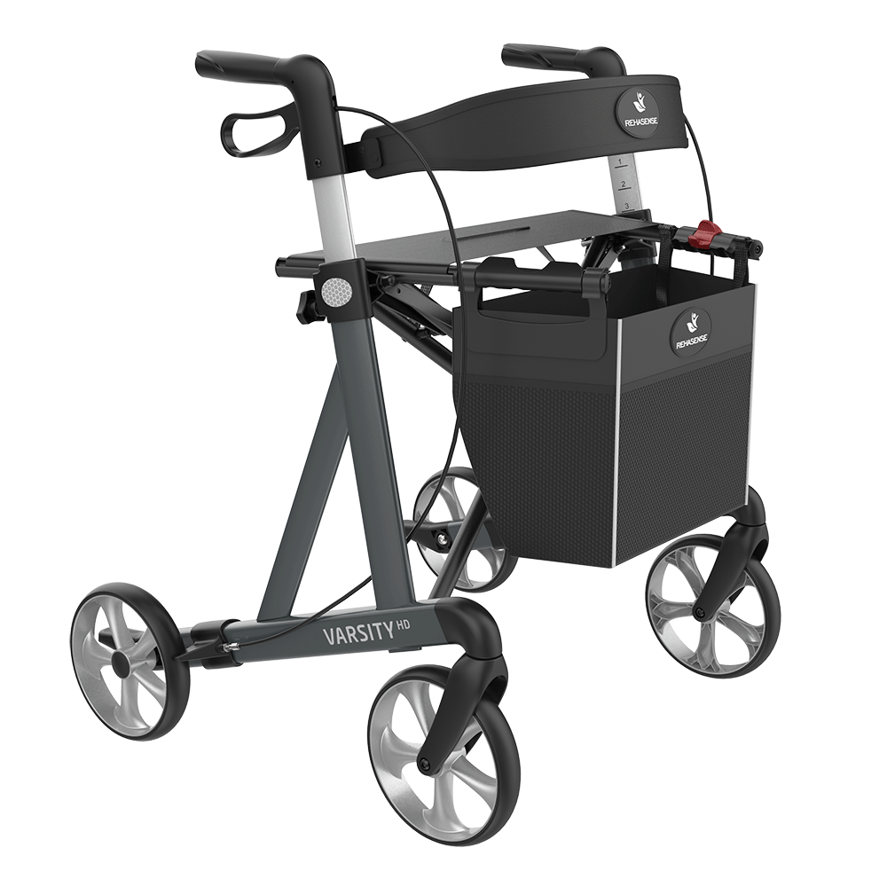 Rehasense VARSITY HD Heavy Duty Rollator – Extra-Wide Folding Walker with Seat (440 lb Capacity)