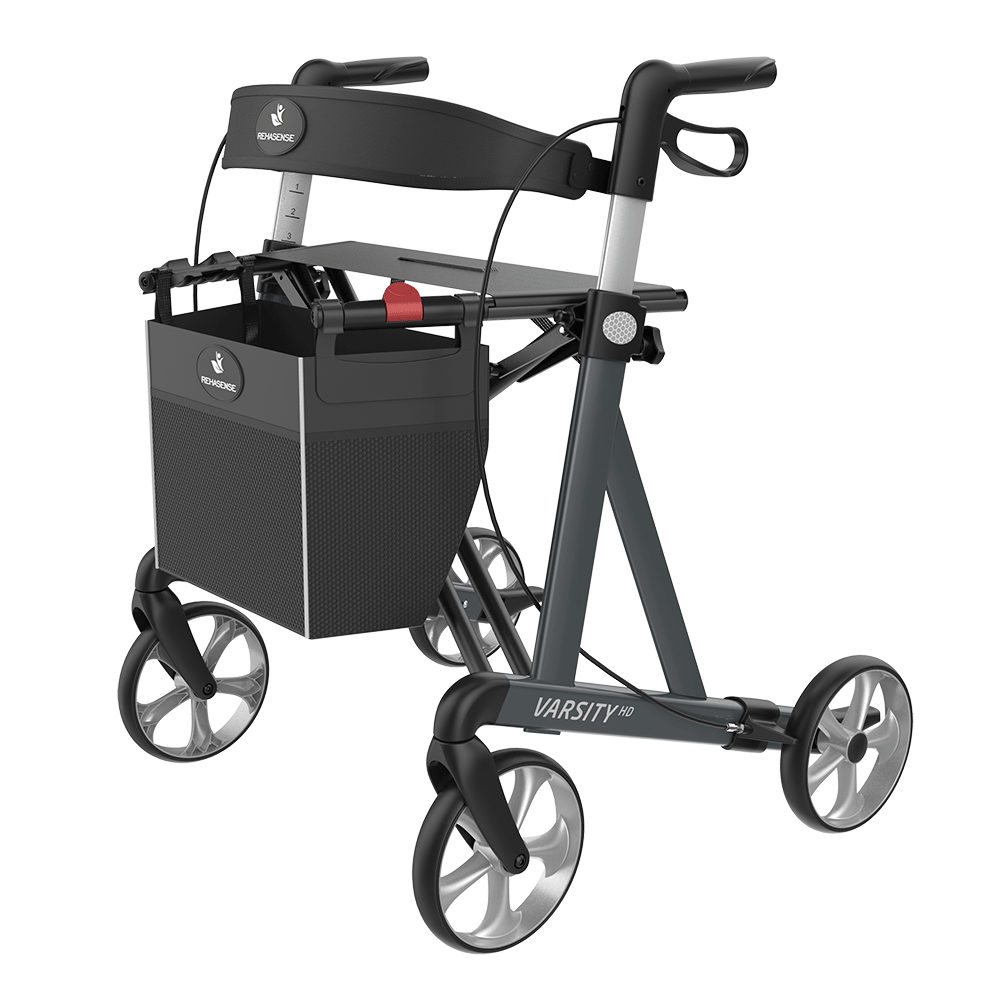 Rehasense VARSITY HD Heavy Duty Rollator – Extra-Wide Folding Walker with Seat (440 lb Capacity)