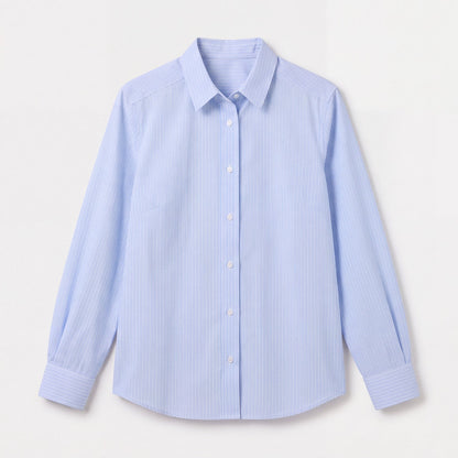 Women’s Magnetic Closure Classic Blue and White Stripe Blouse