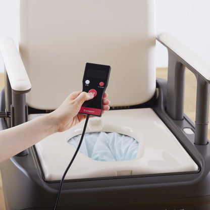 Wrappon ORB bedside commode remote control activating automatic waste sealing and odor control system