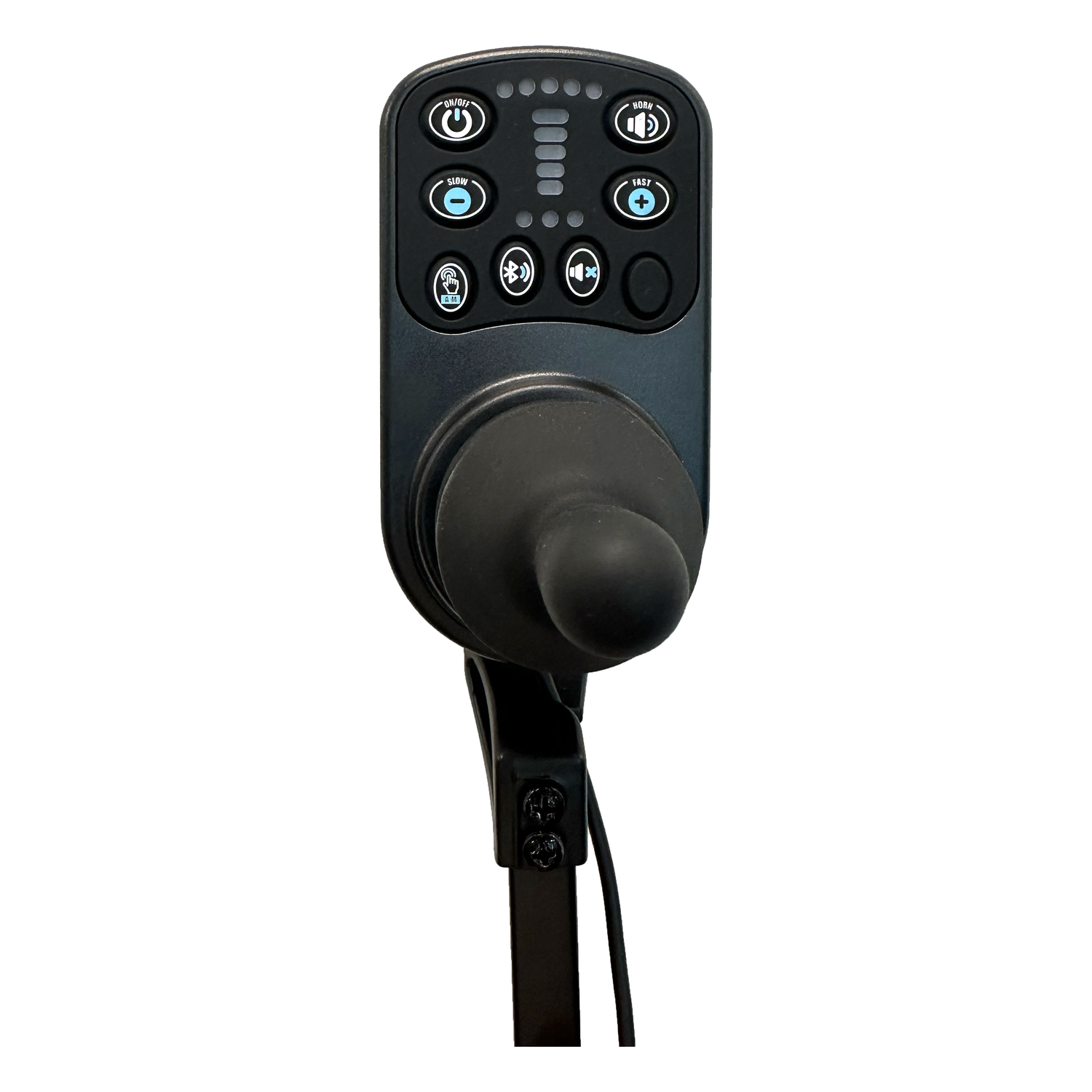 Electric wheelchair joystick controller with function buttons and LED indicators