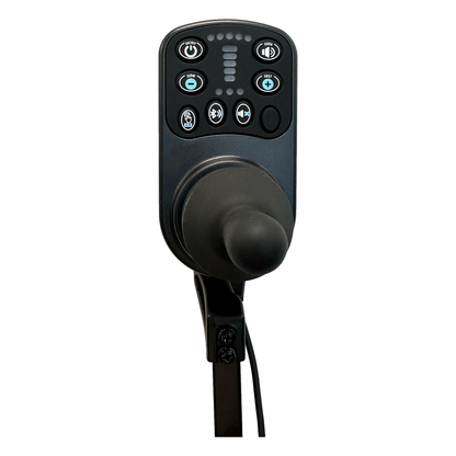 Electric wheelchair joystick controller with function buttons and LED indicators