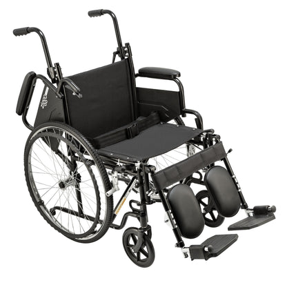 Ziggo Transit wheelchair with one desk-length armrest flipped back for side transfers, pelvic belt and elevating legrests