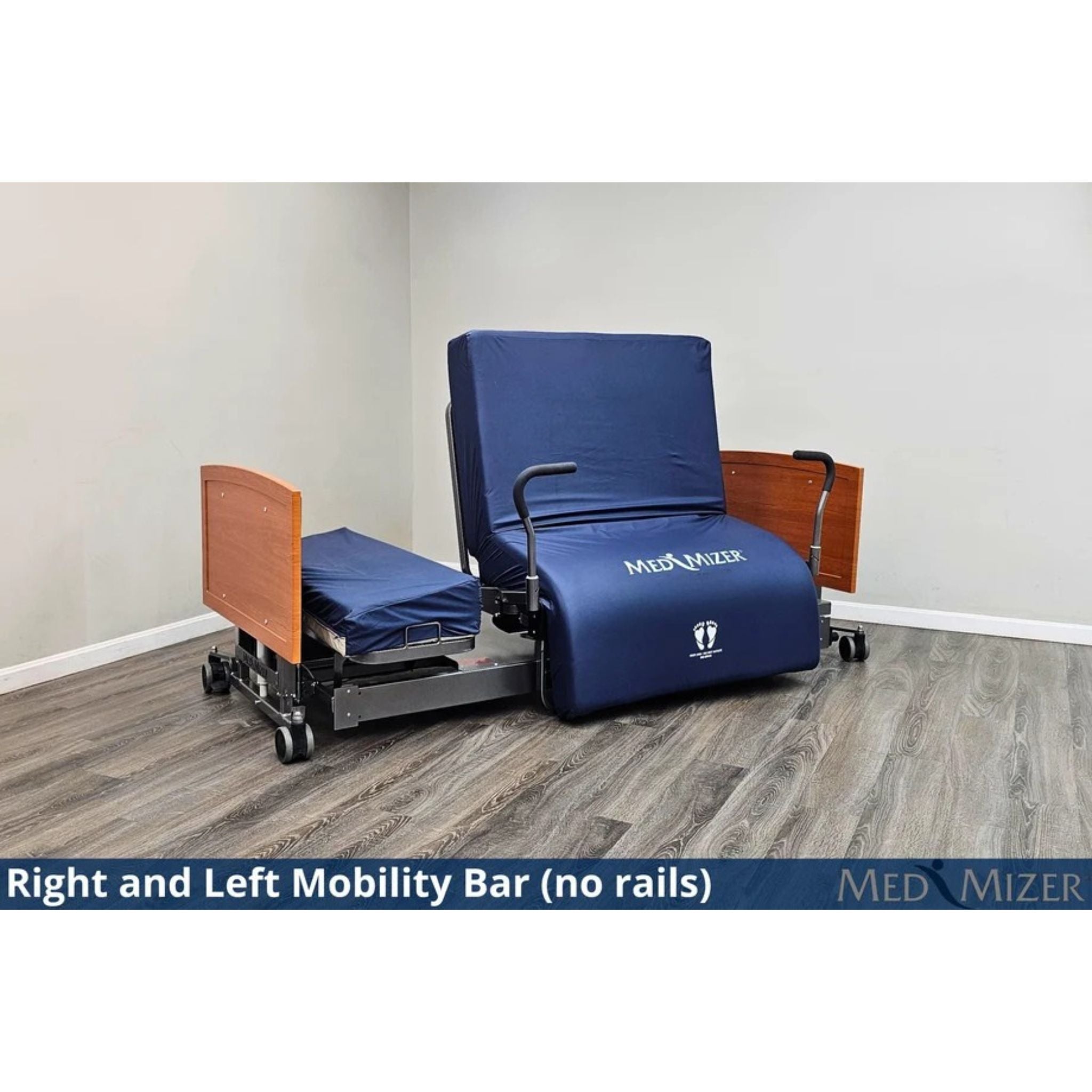 ActiveCare bed in chair position with right and left mobility bars, no side rails