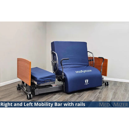 ActiveCare bed in chair position with right and left mobility bars and side rails for transfer support