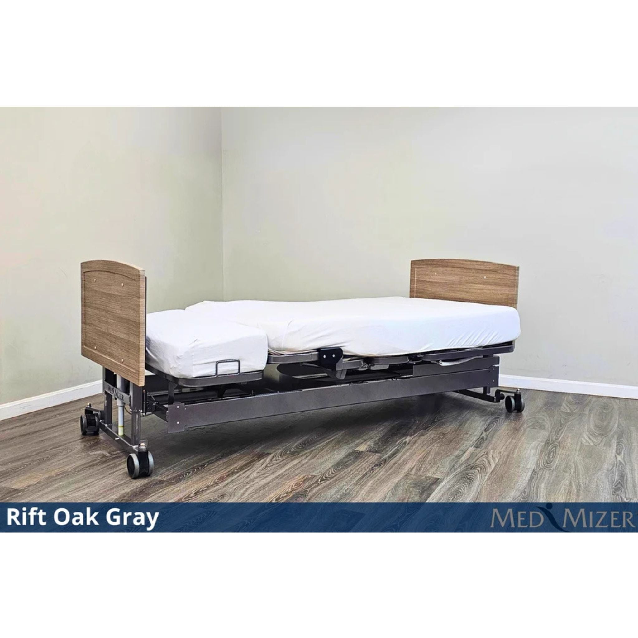 ActiveCare Standard homecare bed with Rift Oak Gray headboard and footboard finish