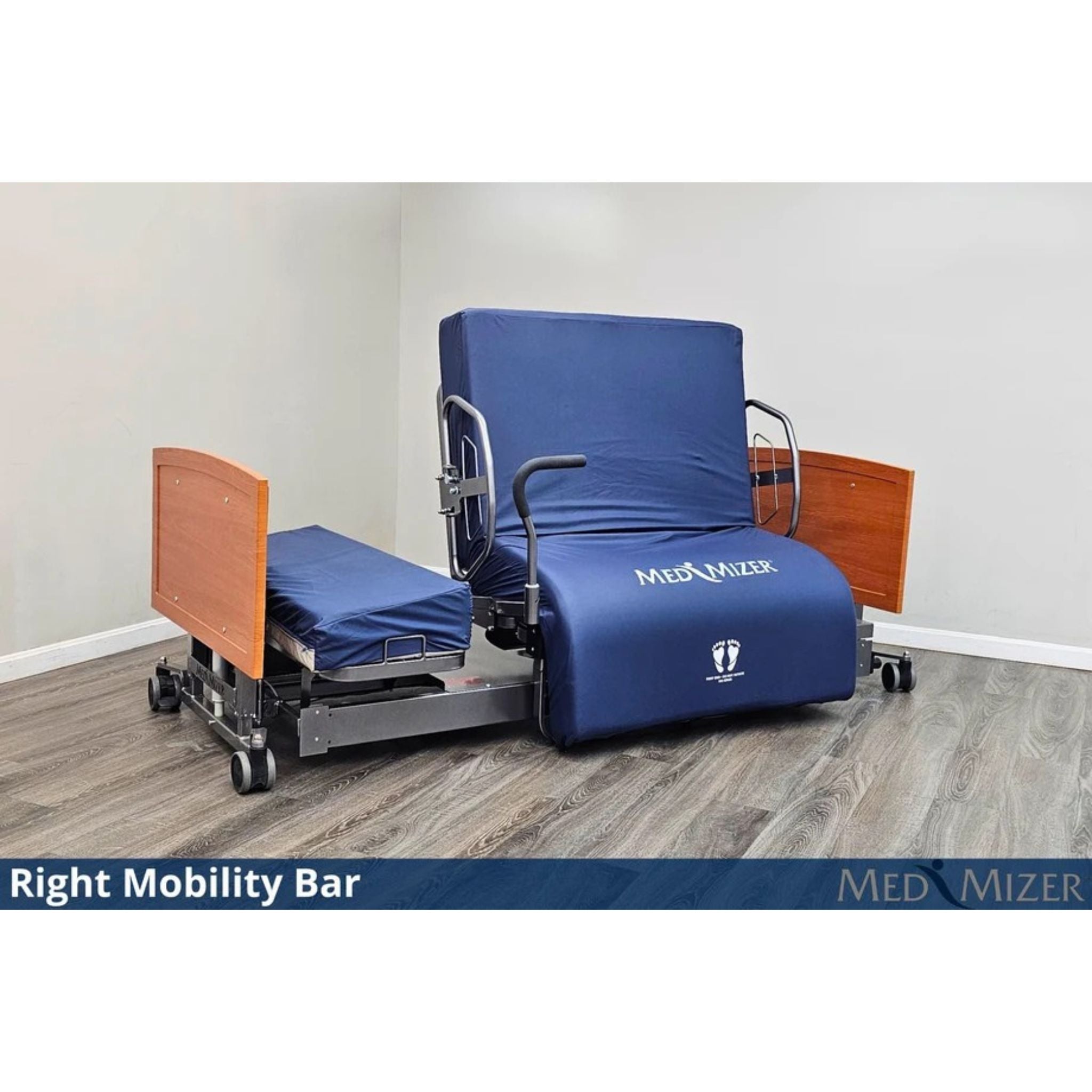 ActiveCare bed in chair position with right mobility bar for standing transfer assistance