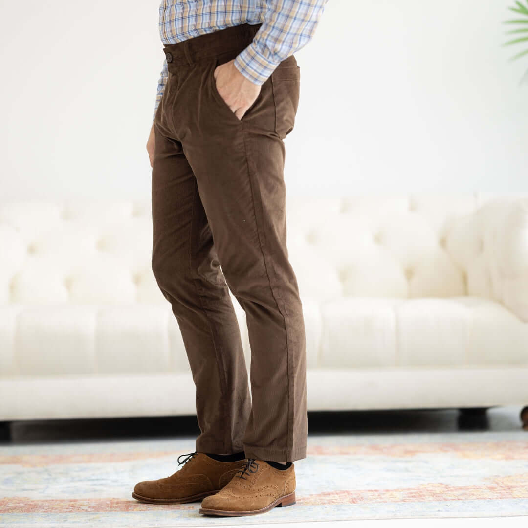 Adaptive Brown Fine Wale Corduroy Magnetic Fly With Elastic Waist Pant