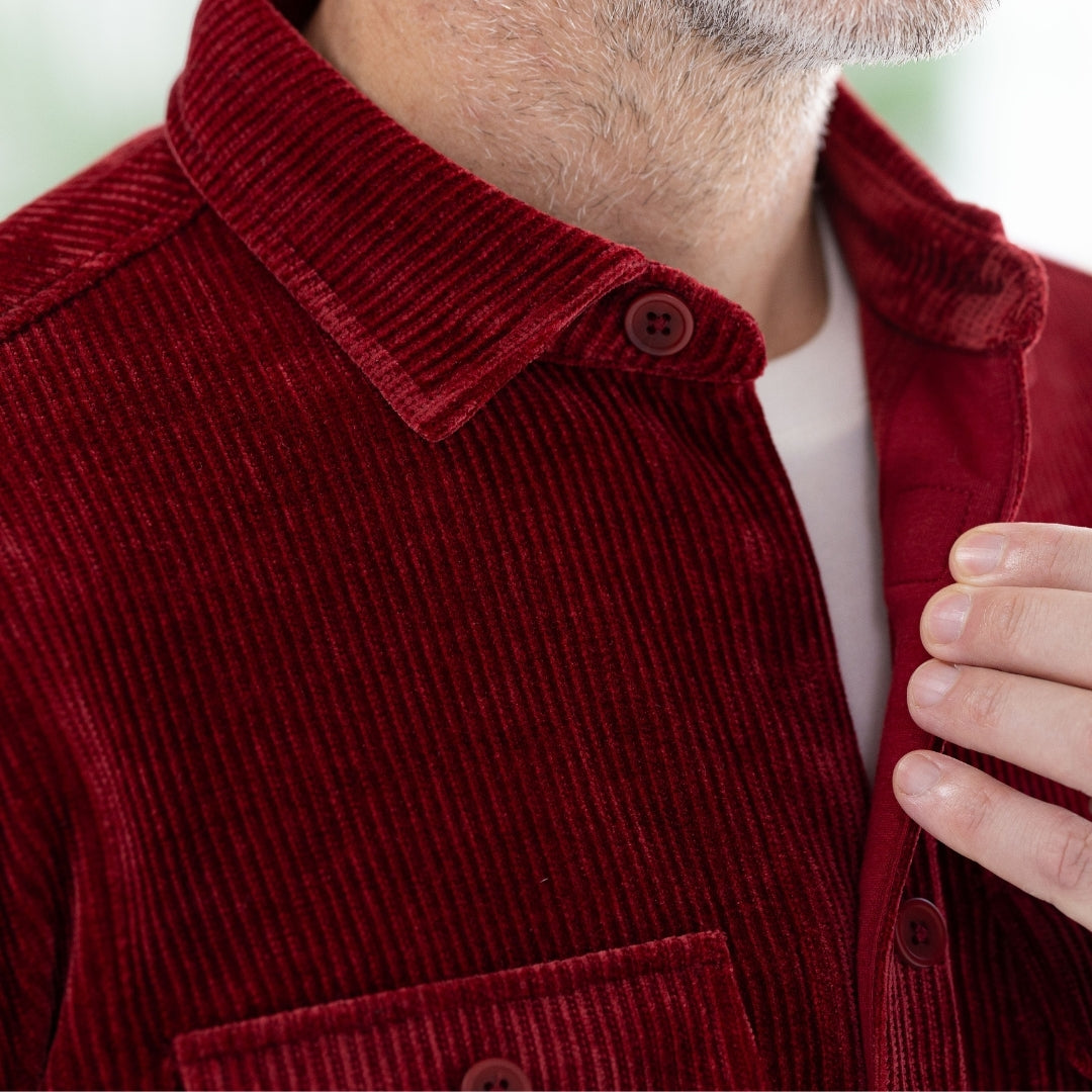 Adaptive Classic Red Everyday Corduroy Shirt with Magnetic Closures and Pockets
