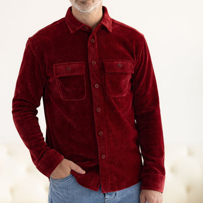 Adaptive Classic Red Everyday Corduroy Shirt with Magnetic Closures and Pockets