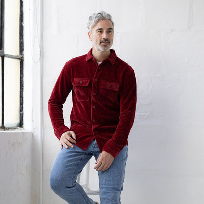 Adaptive Classic Red Everyday Corduroy Shirt with Magnetic Closures and Pockets