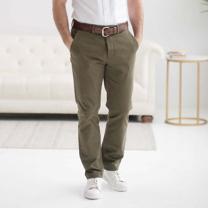 Flat Front Adaptive Easy-Care Chino Twill Pant with Magnetic Closures - Olive
