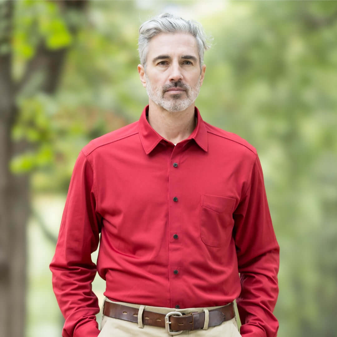 Adaptive Rio Red Magnetic Front Long Sleeve Cooling Polo With Pocket
