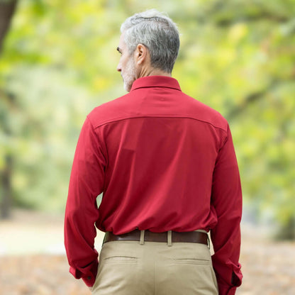 Adaptive Rio Red Magnetic Front Long Sleeve Cooling Polo With Pocket